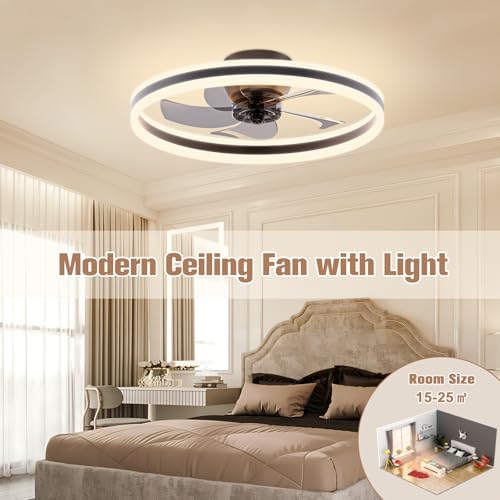 VOLISUN 60cm Smart Ceiling Fan with Lights - 6-Speed Dimmable LED, Black