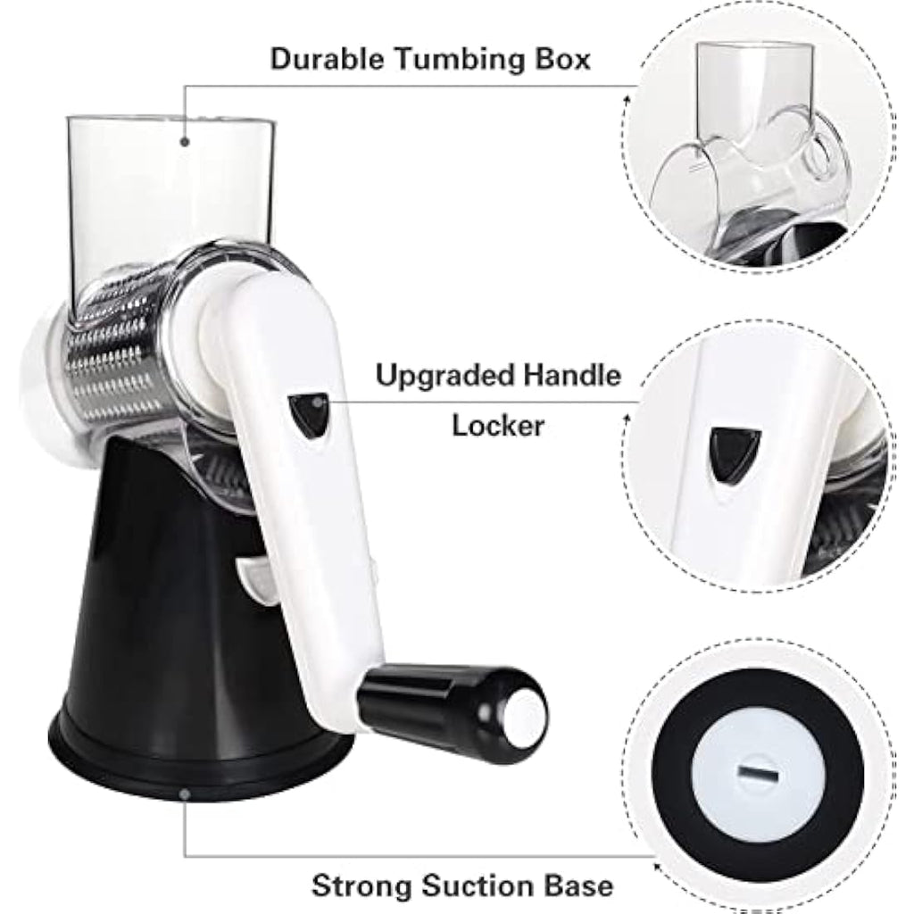 Ourokhome Rotary Cheese Grater and Vegetable Slicer with 3 Blades - Black