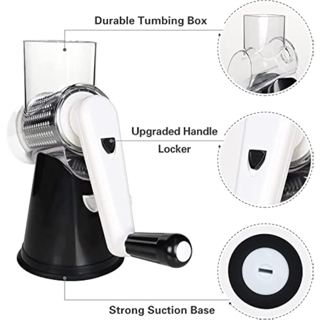 Ourokhome Rotary Cheese Grater and Vegetable Slicer with 3 Blades - Black