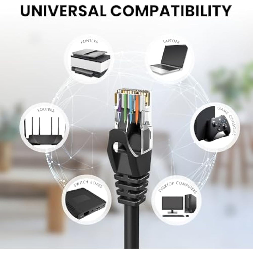 Ultra Clarity Cat6 Ethernet Cable – 200ft High-Speed 10Gbps LAN, Black