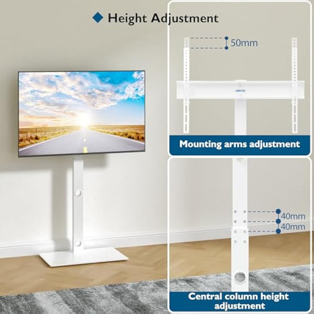 BONTEC TV Floor Stand for 30-70 inch TVs | Swivel & Height Adjustable White