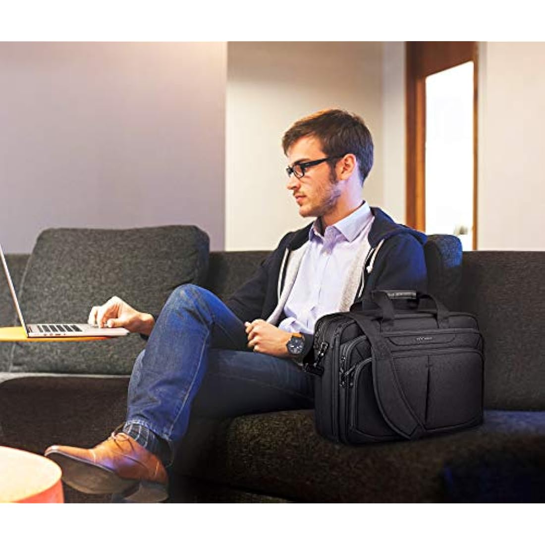 KROSER 17.3" Expandable Laptop Bag | Water-Repellent RFID Briefcase