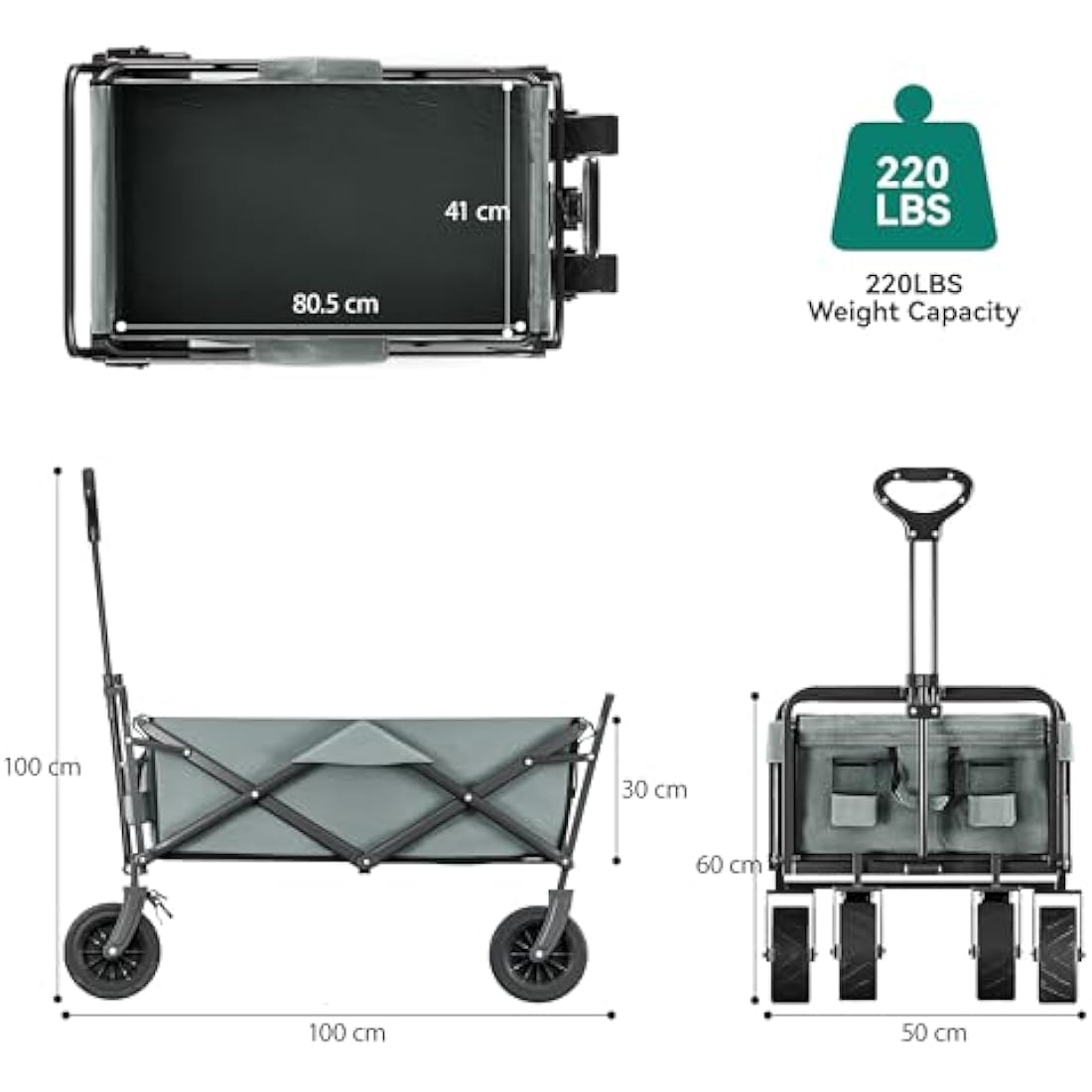 YITAHOME Folding Beach Wagon with Table | 220 lbs Heavy Duty Trolley