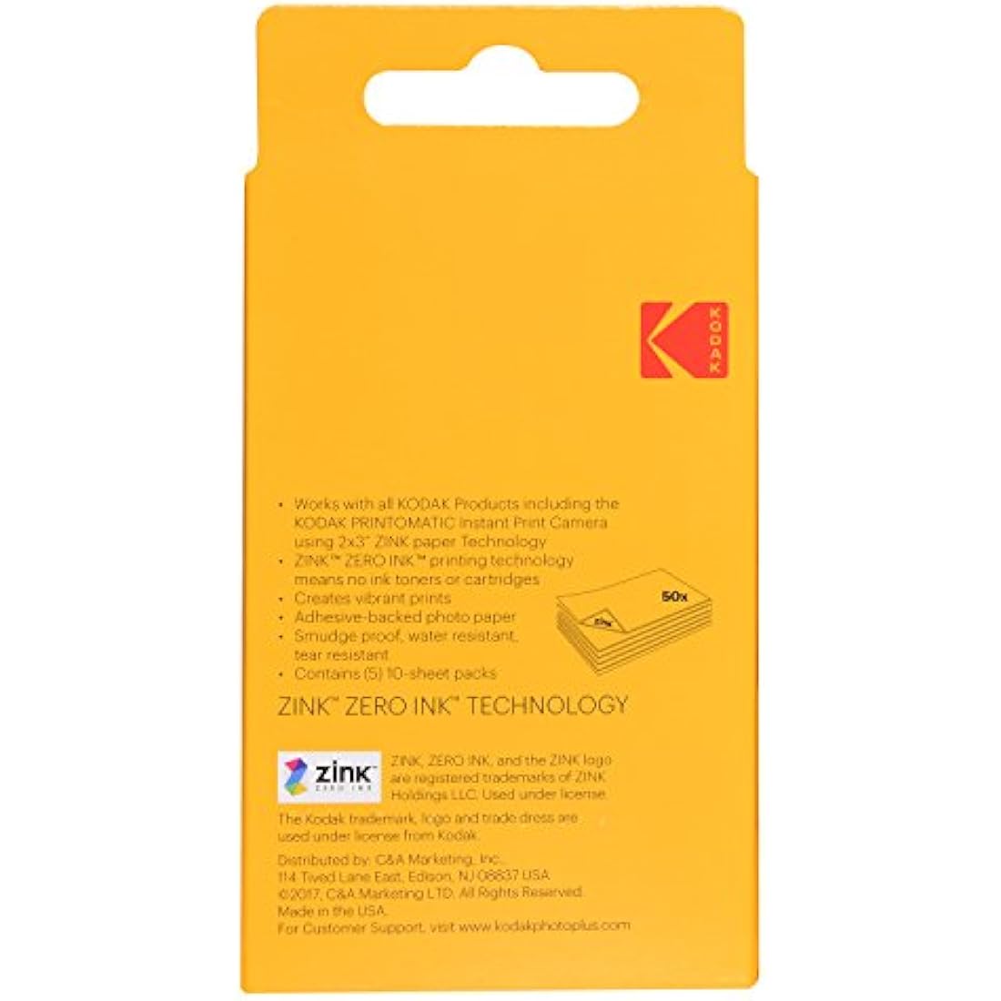 Kodak ZINK Photo Paper – 50 Sheets Sticky-Backed 2x3" for Printomatic