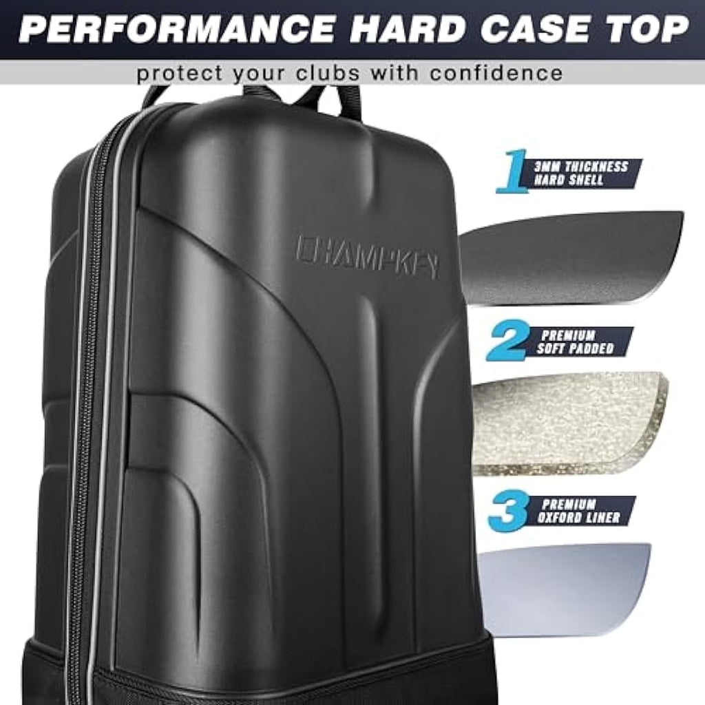 CHAMPKEY Golf Travel Bag with Wheels | Hard Case Top | 1680D Oxford Fabric