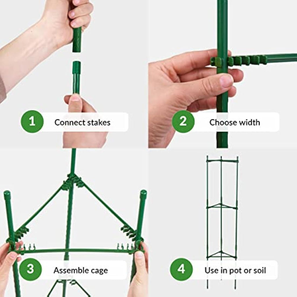 LeafImpact 4-Pack Adjustable Metal Tomato Cage - Green Plant Support