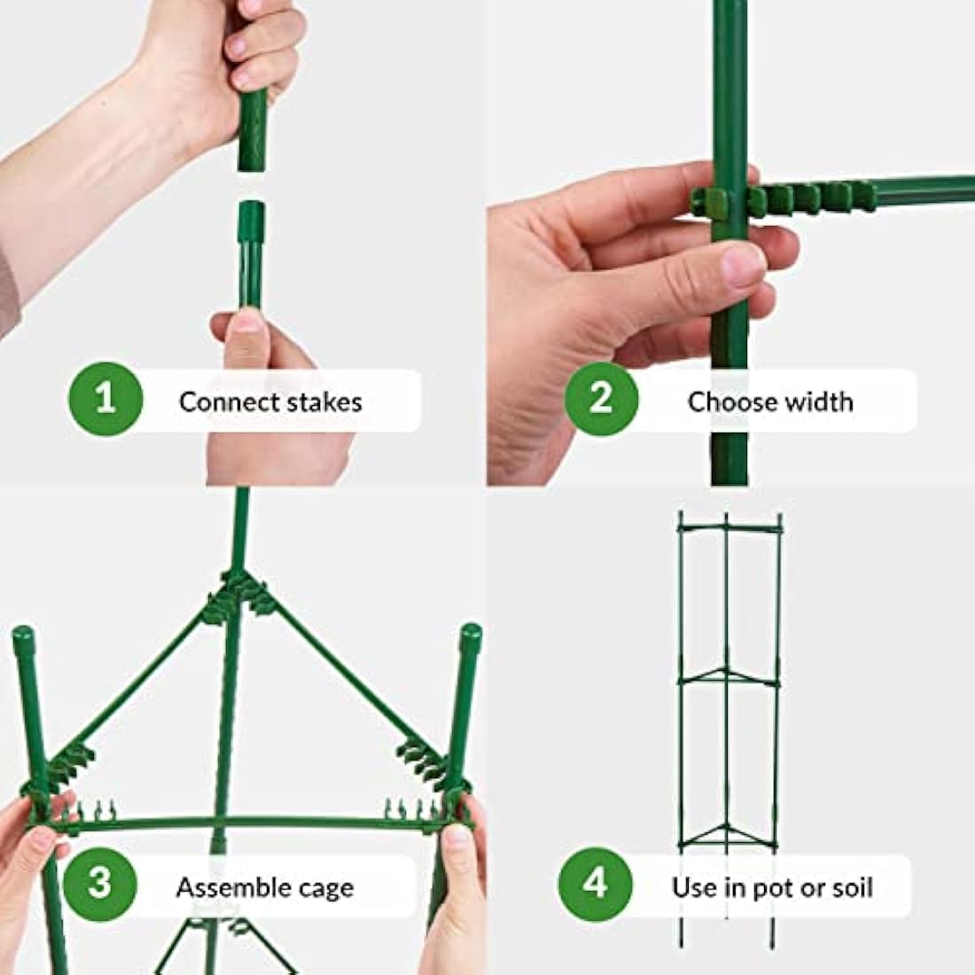LeafImpact 4-Pack Adjustable Metal Tomato Cage - Green Plant Support