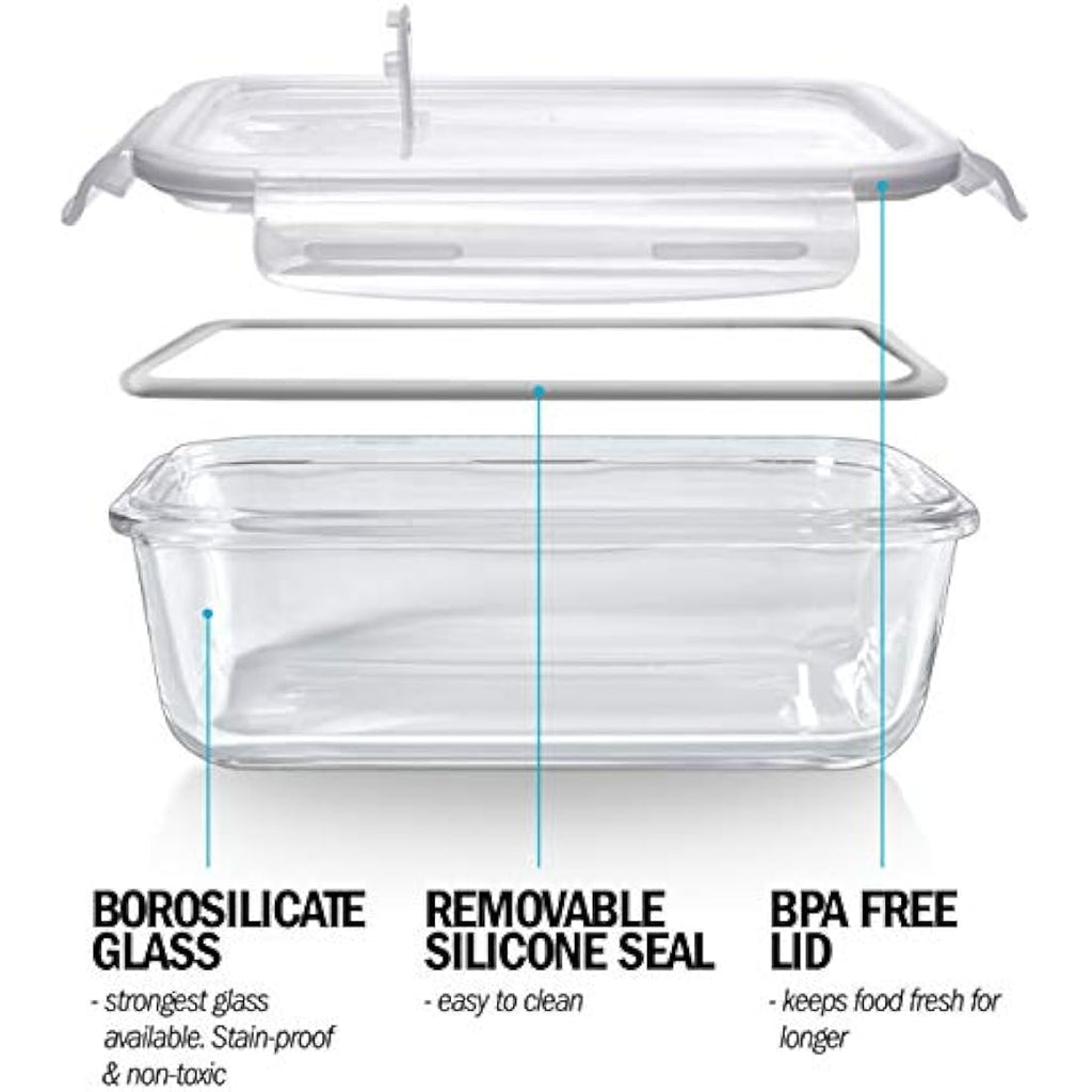 Igluu Glass Meal Prep Containers - 5 Pack 840ml Oven Safe Borosilicate