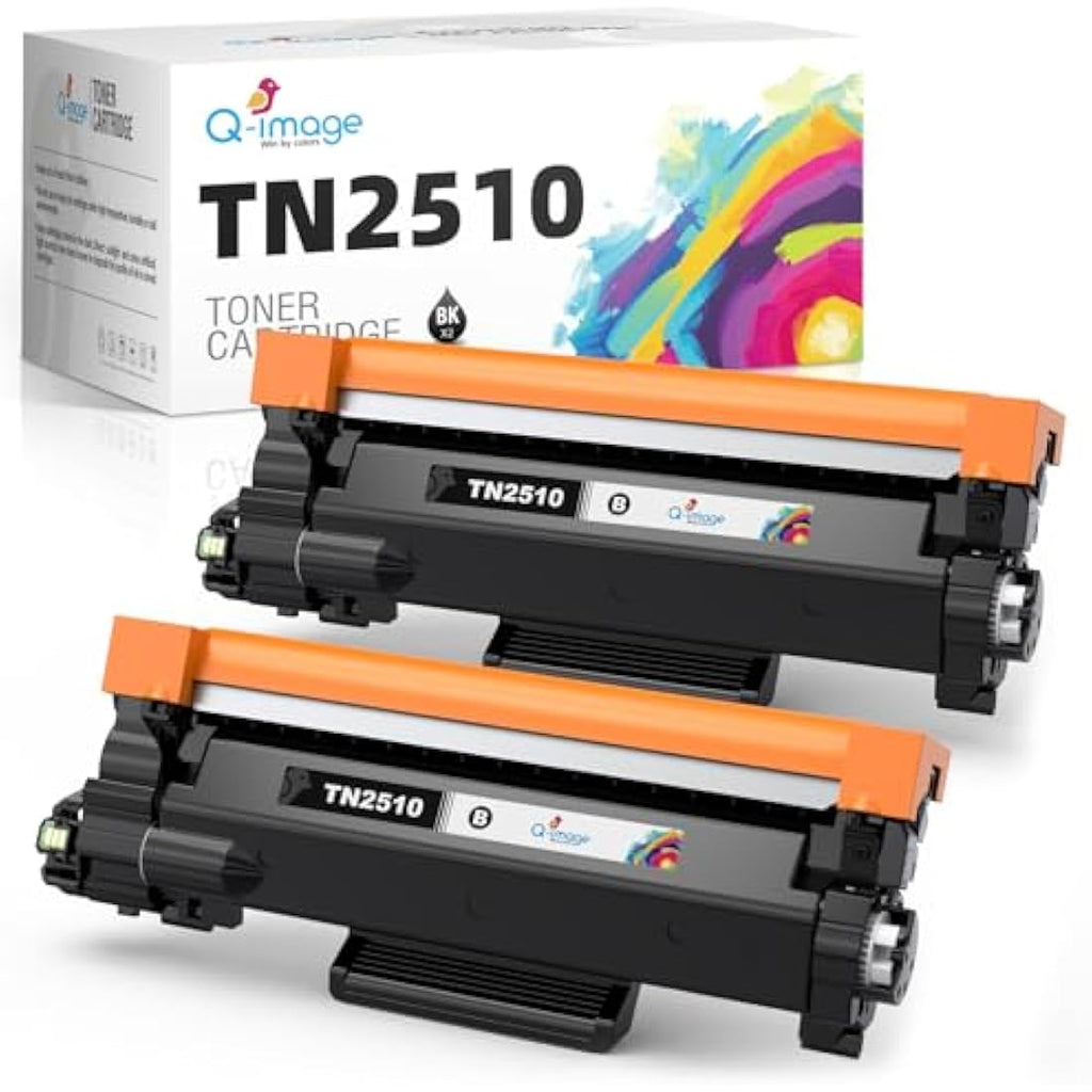 Q-image TN2510 Compatible Toner Cartridge for Brother Printers, 2-Pack Black
