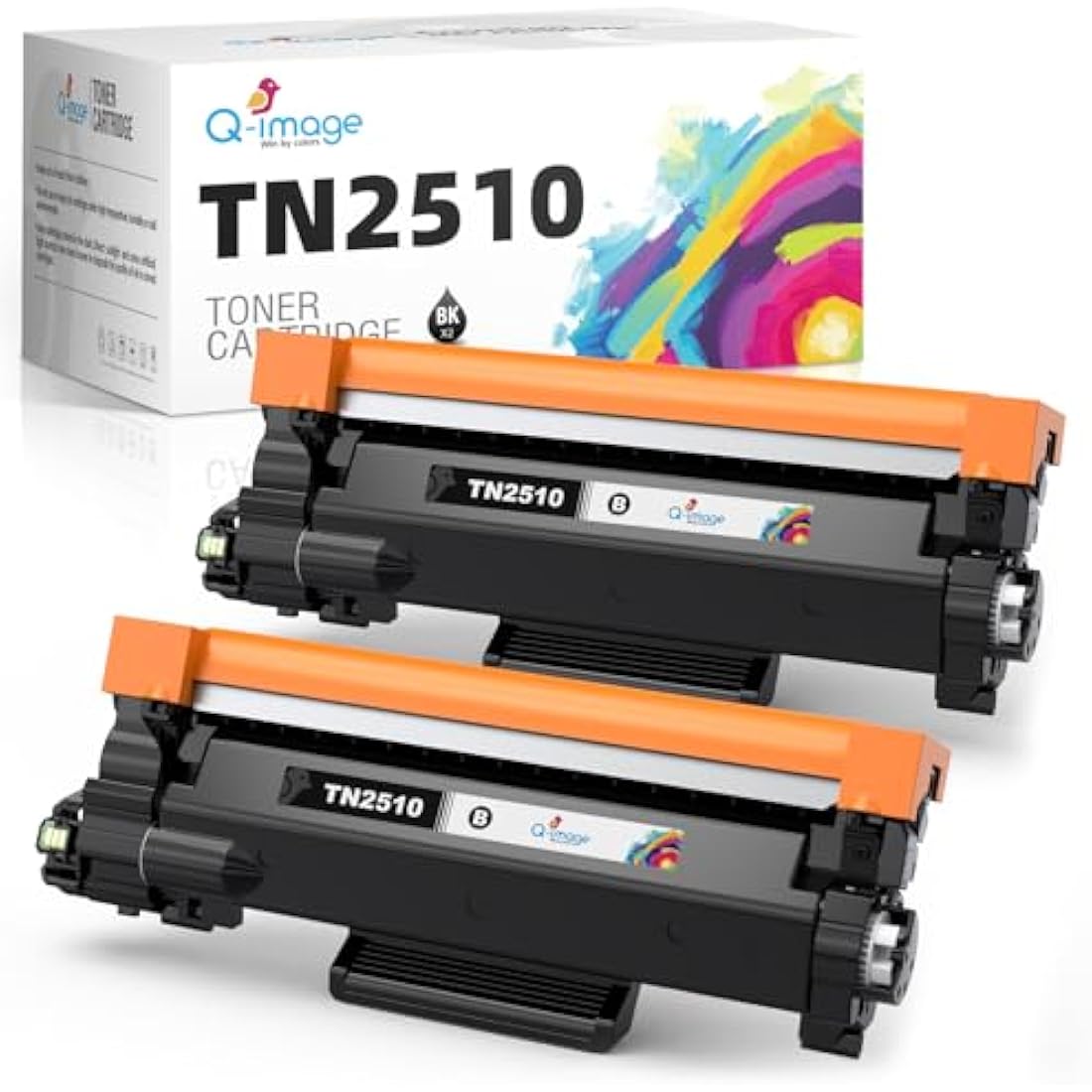 Q-image TN2510 Compatible Toner Cartridge for Brother Printers, 2-Pack Black