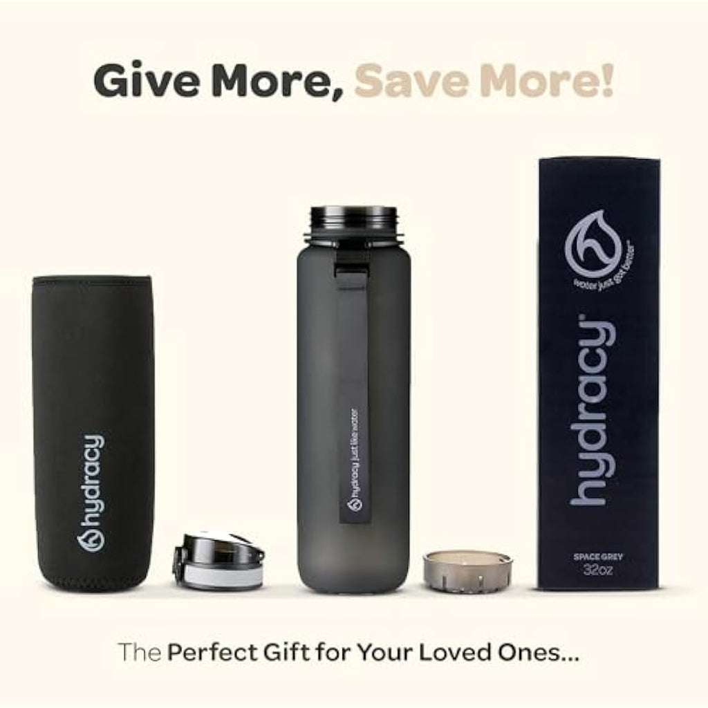 Hydracy 1L Water Bottle with Time Marker | BPA Free Fruit Infuser Bottle