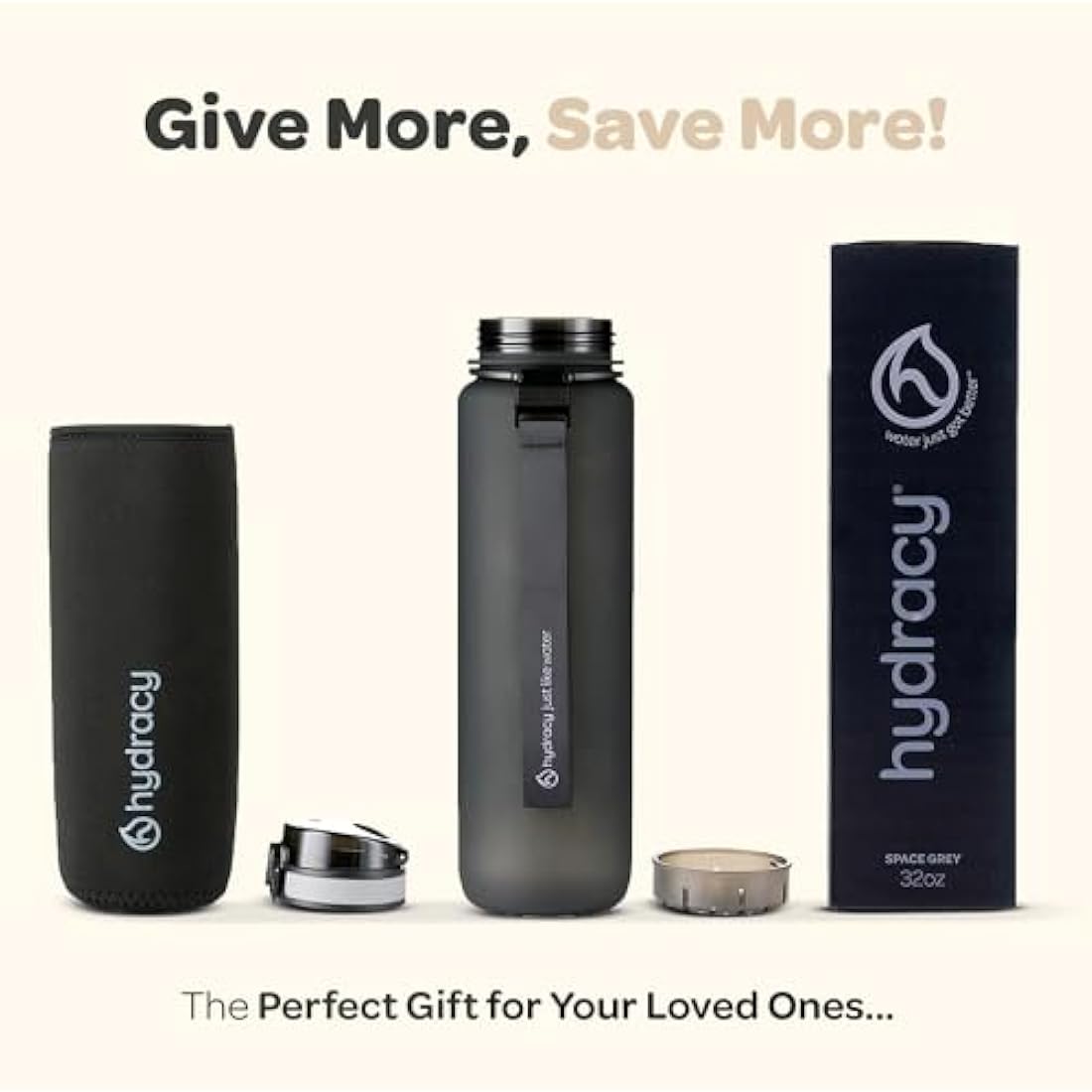 Hydracy 1L Water Bottle with Time Marker | BPA Free Fruit Infuser Bottle
