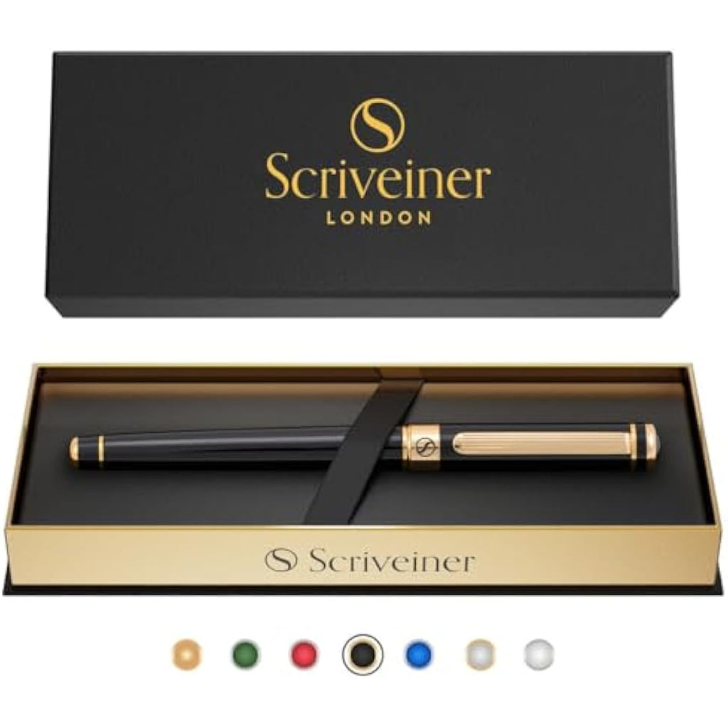 Scriveiner Black Lacquer Rollerball Pen – Gold Plated Executive Pen