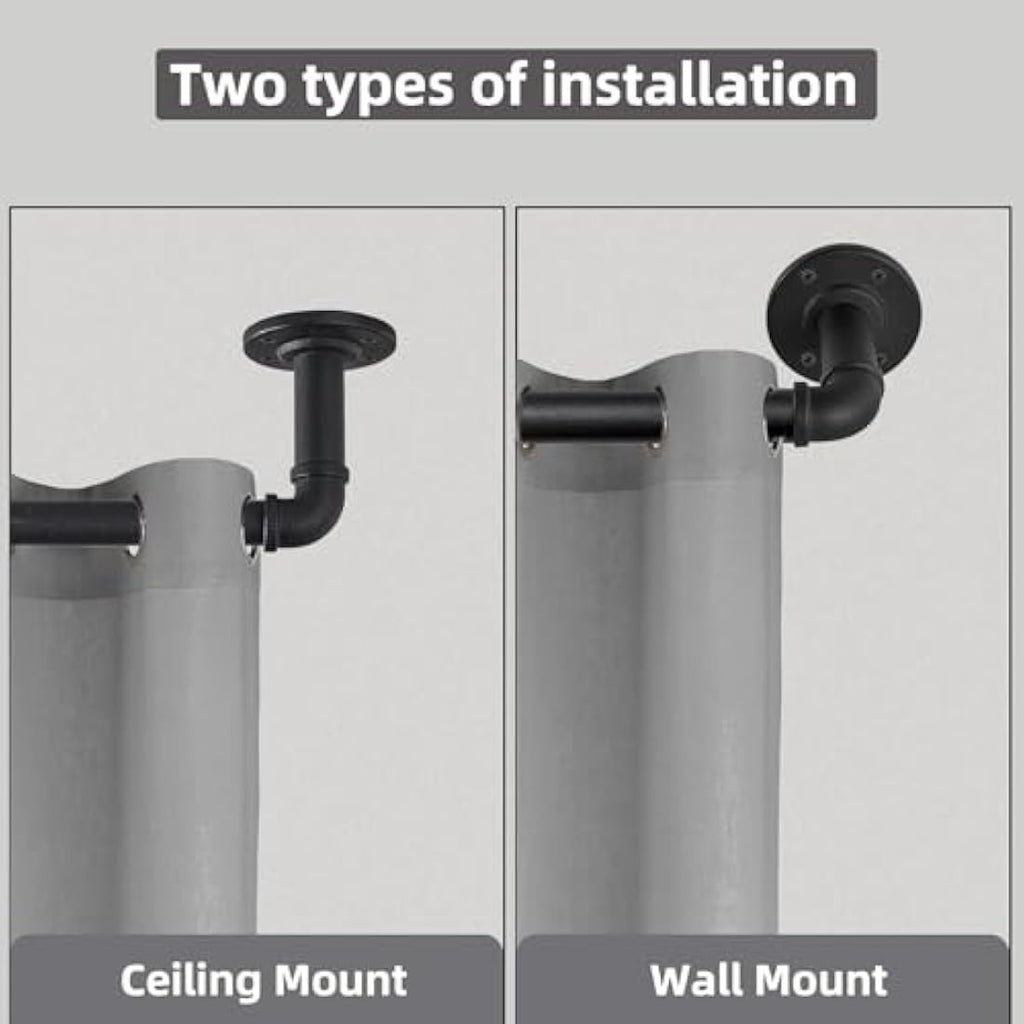 Jolof Store Industrial Black Curtain Pole – Heavy Duty Metal Rod 135-365cm