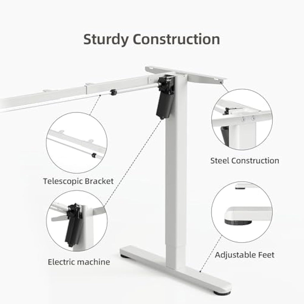 Claiks Electric Standing Desk Frame | Height Adjustable Steel Legs, White