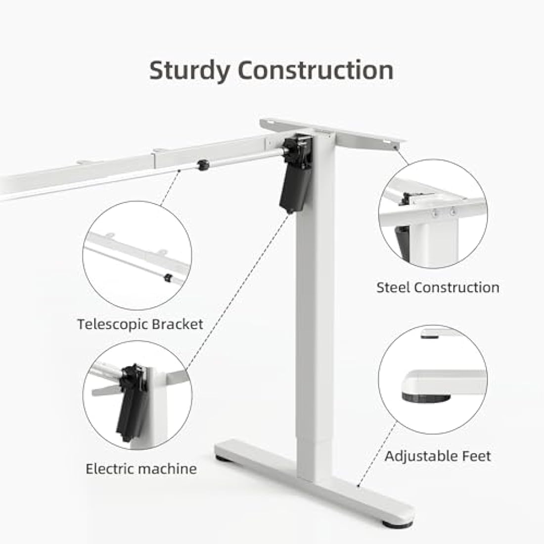 Claiks Electric Standing Desk Frame | Height Adjustable Steel Legs, White