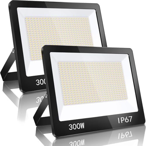 YIQIBRO 300W LED Floodlight 2-Pack | 30000LM IP67 Waterproof Security Light