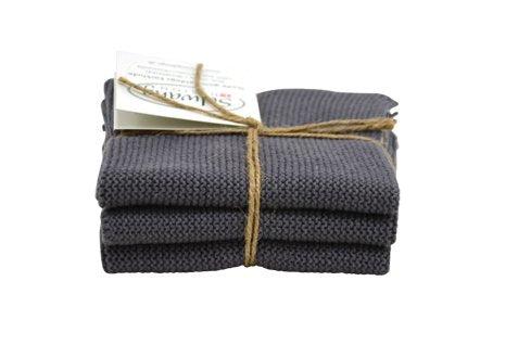 Solwang Knitted Cotton Cleaning Cloths | Dark Grey 3-Pack | 25x25cm