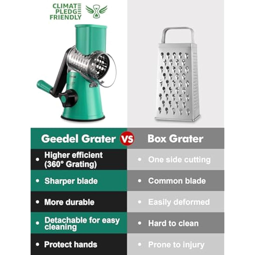 Rotary Cheese Grater – 3-Blade Manual Vegetable Slicer