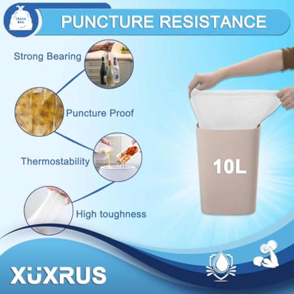 XUXRUS 10L Bin Liners | 120 Count Leakproof Small Rubbish Bags - White