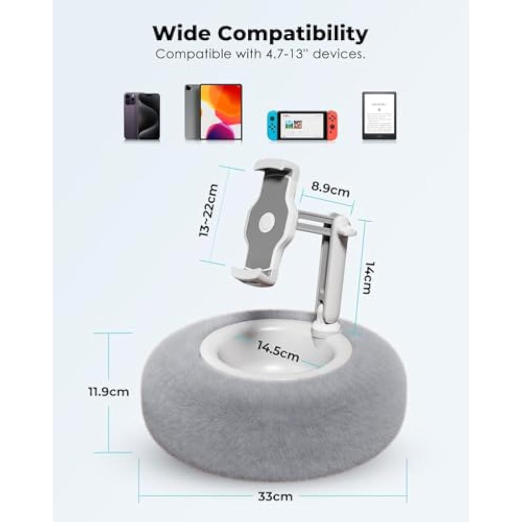 Viozon Tablet Pillow Stand | 360° Adjustable Kindle Holder for Bed – Grey