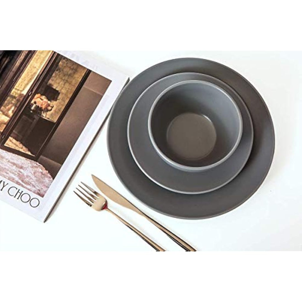 HOMD 16-Piece Stoneware Dinnerware Set | Gray Ceramic Service for 4