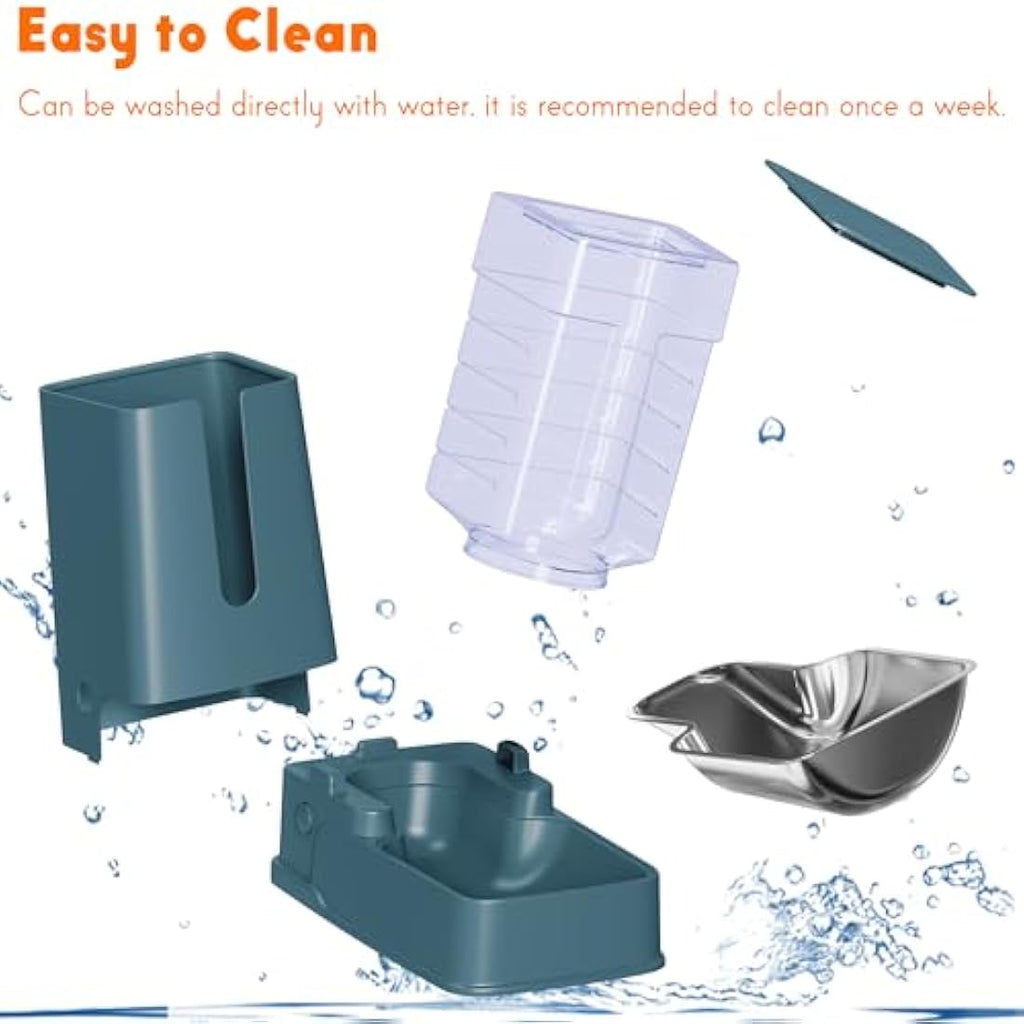 Automatic Cat Feeder and Water Dispenser Set, Stainless Steel