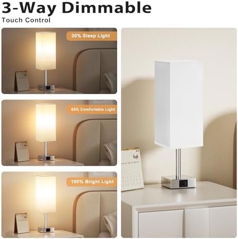 Jolof Store Touch Control Bedside Lamps Set of 2 | 3-Way Dimmable USB C+A