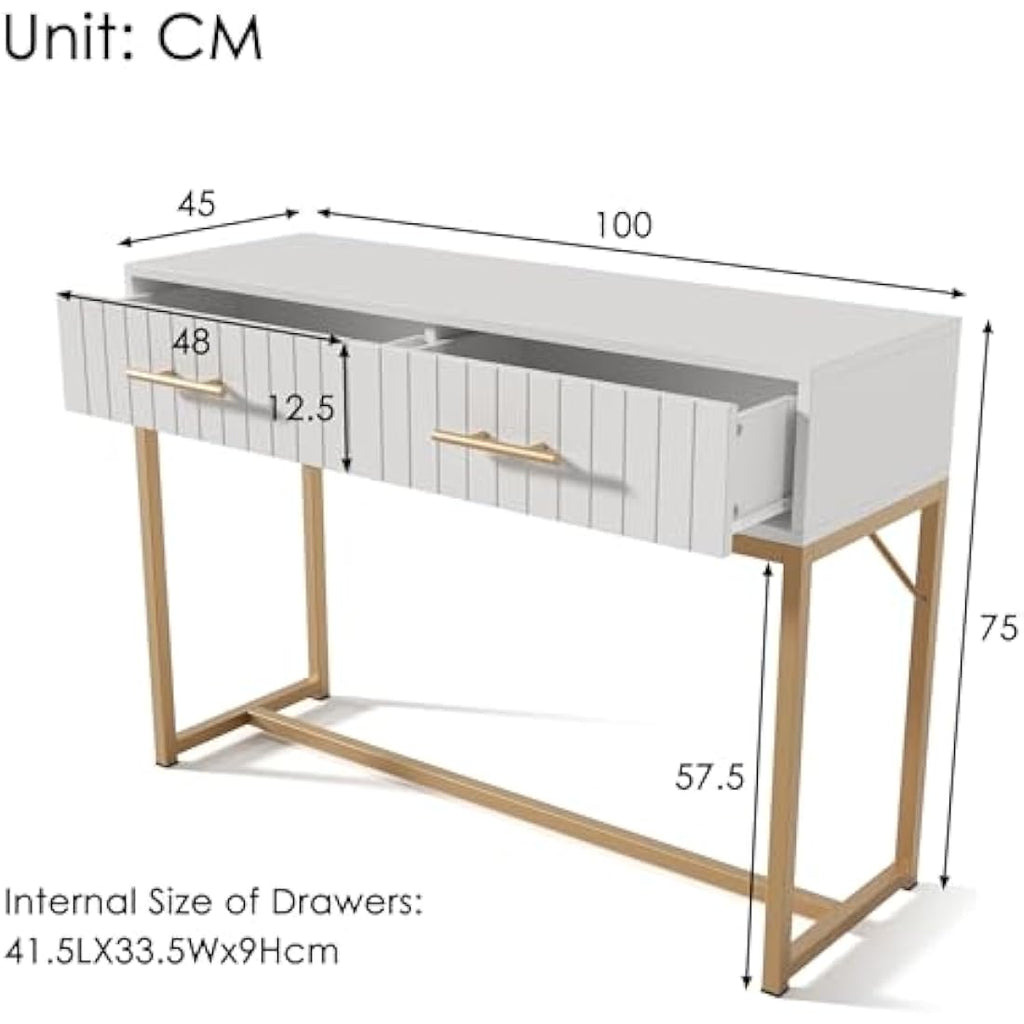 Merax Modern White Wooden Dressing Table with Ribbed Drawers