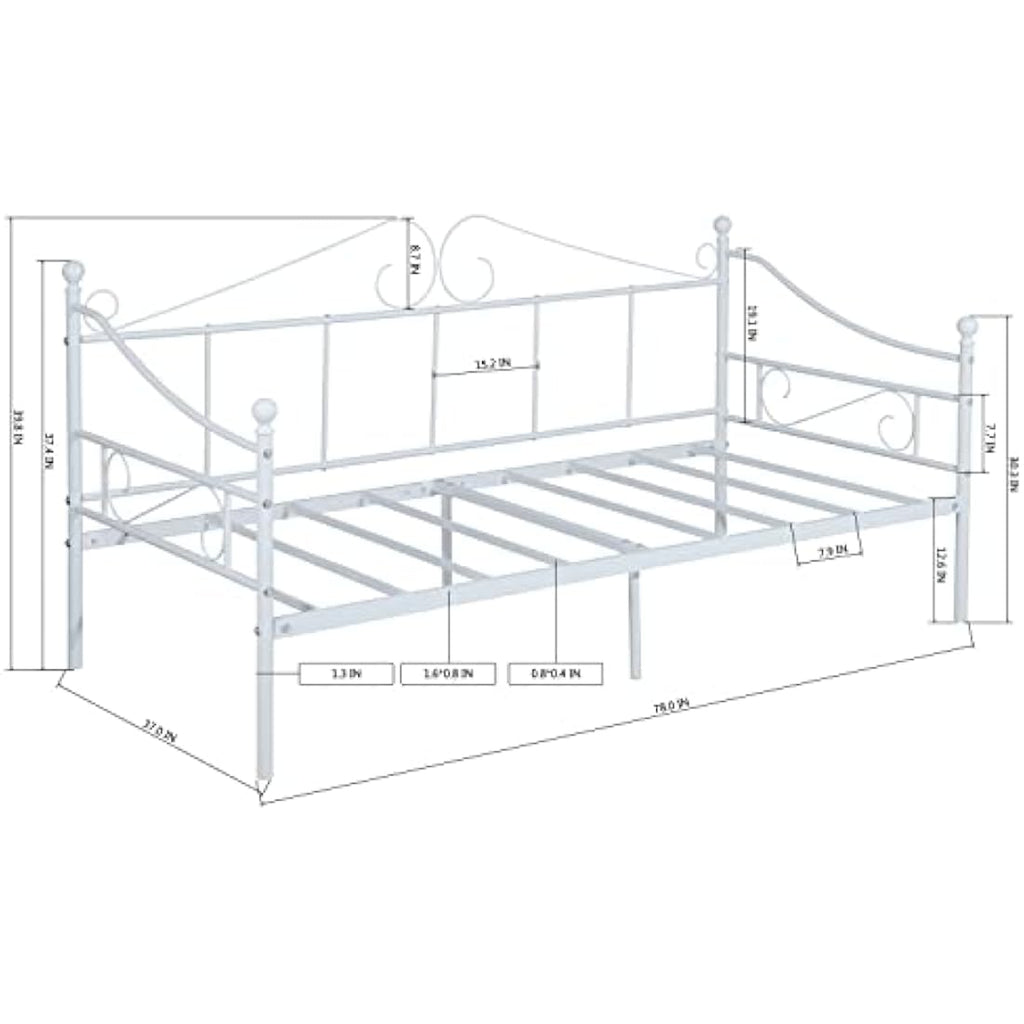 Metal Day Bed Frame | 90x190cm Single Sofa Bed - White