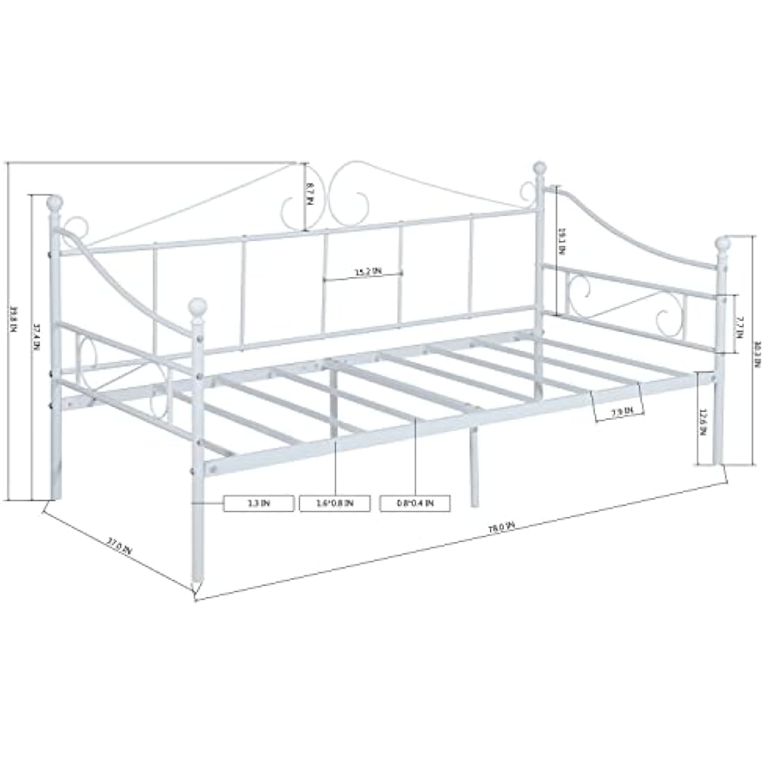 Metal Day Bed Frame | 90x190cm Single Sofa Bed - White