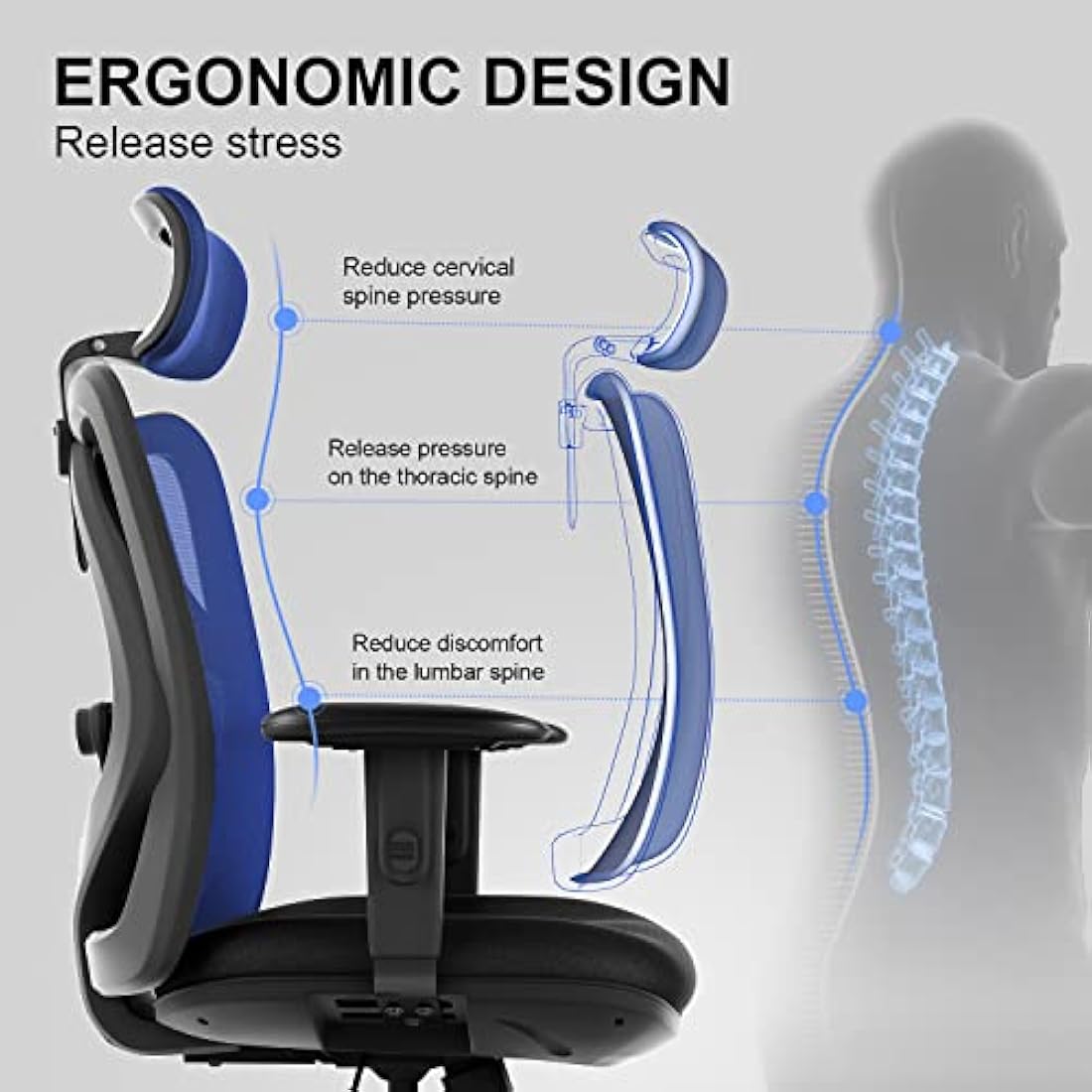 SIHOO M18 Ergonomic Mesh Office Chair with Lumbar Support - Black