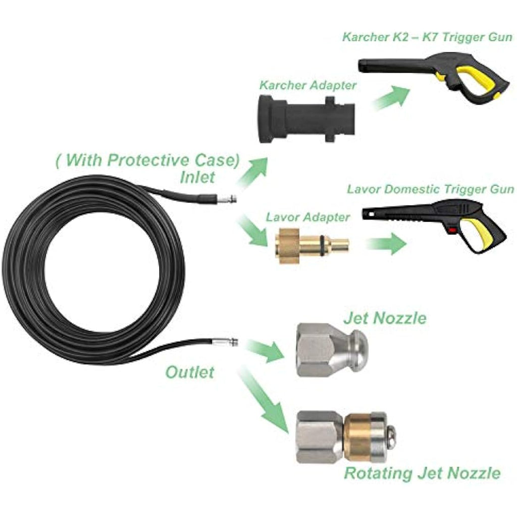 STYDDI 15M Sewer Jetter Kit for Karcher K2-K7 & LAVOR Pressure Washers