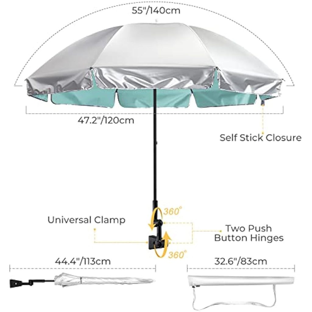 G4Free UPF 50+ Universal Clamp On Umbrella | Adjustable UV Sun Shade