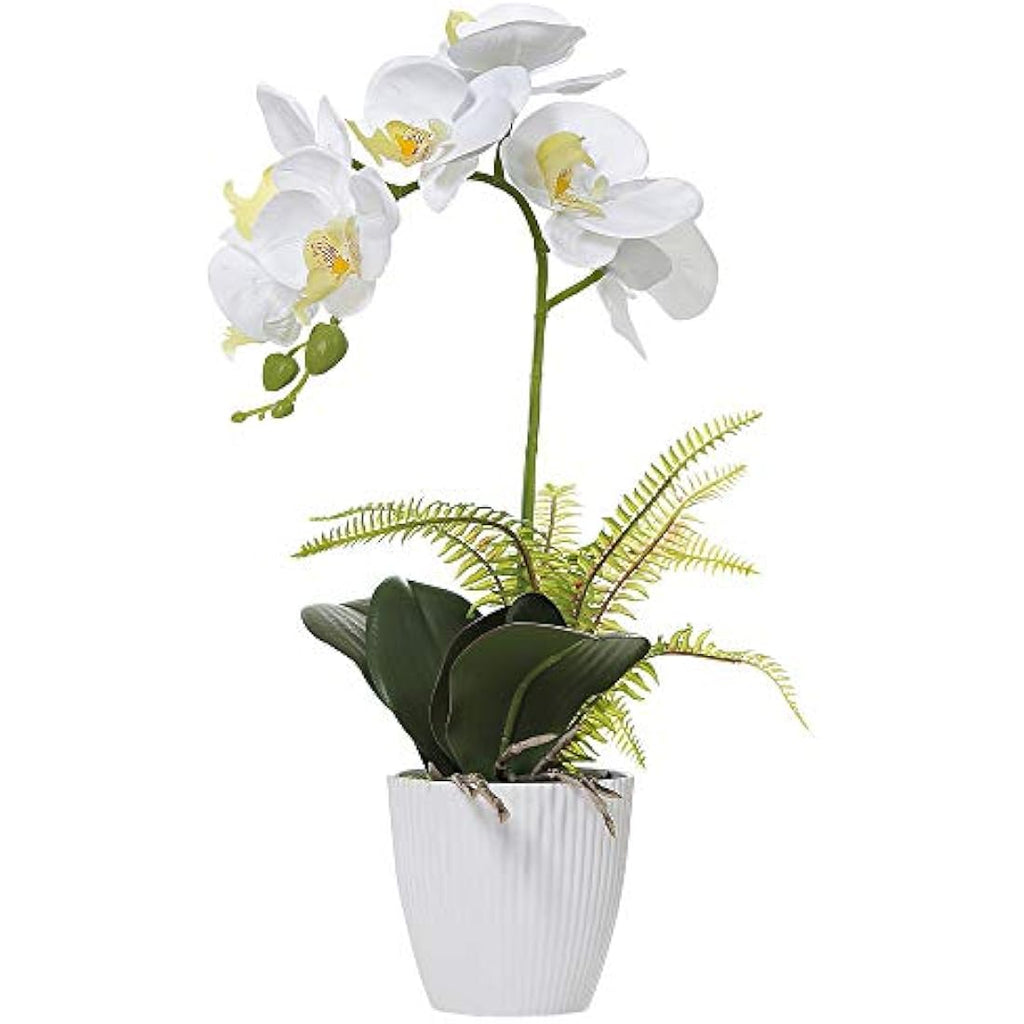 Artificial White Orchid – 17" Potted Faux Phalaenopsis Bonsai