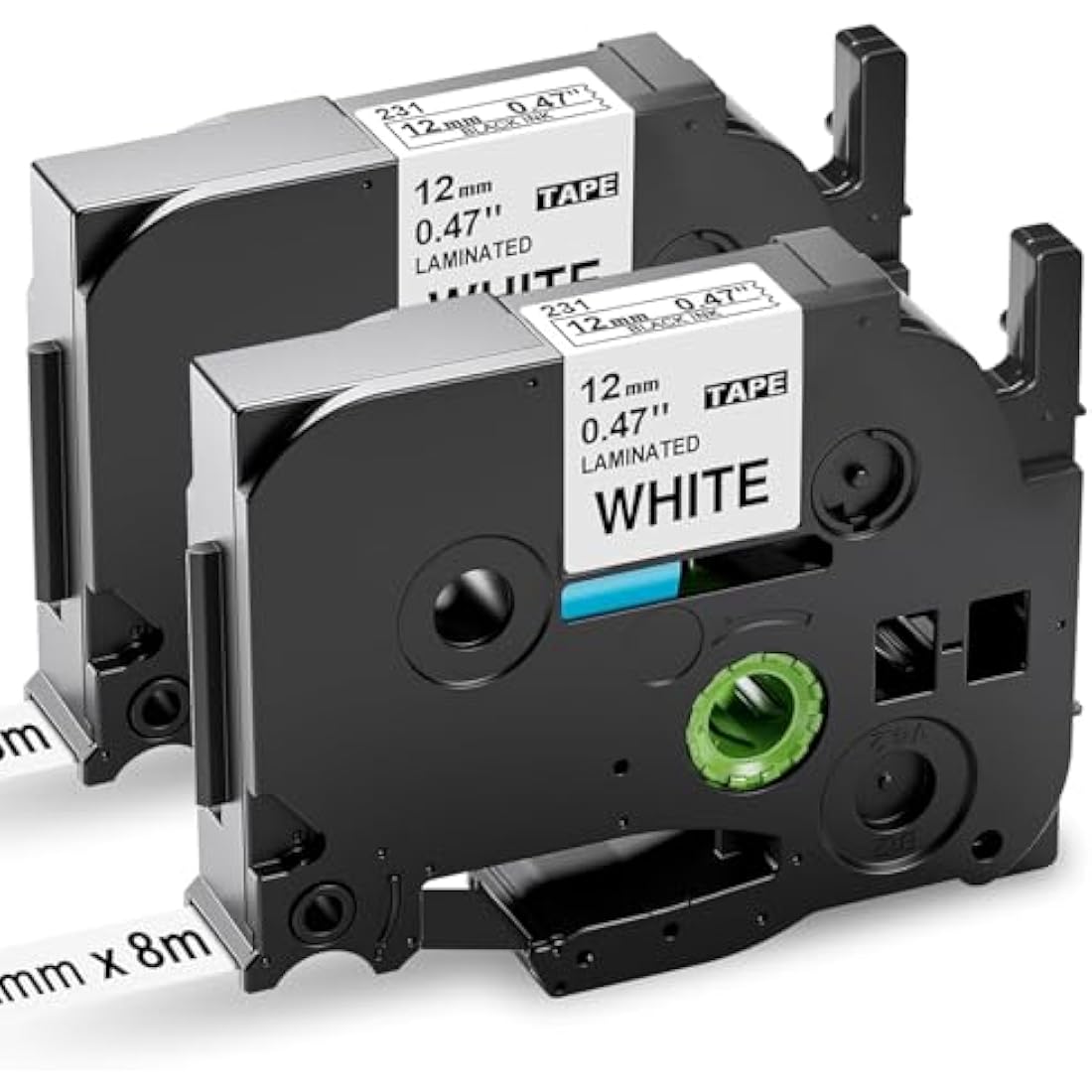 TZe-231 Compatible Label Tape | 12mm Black on White | 2-Pack