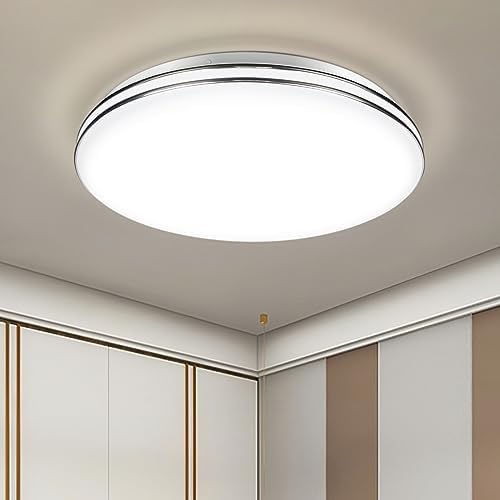 VIPMOON 24W LED Ceiling Light – 2160LM 6500K Flush Mount Silver Rim