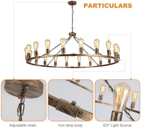 Eoodis 20-Light Wagon Wheel Chandelier – 120cm Large Bronze Rustic Pendant