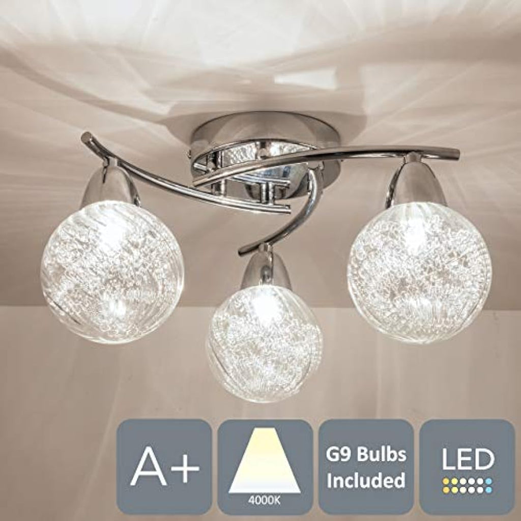 Aurolite Bolla 3-Light LED Semi Flush Ceiling Light | Chrome 4000K