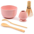 BambooMN Pink Matcha Bowl Set - 5-Piece Ceramic and Bamboo Tea Kit