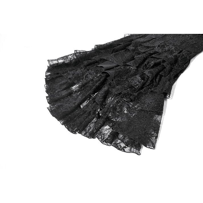 Dark in Love Gothic Lace High-Low Dress – Black Off-Shoulder Gown