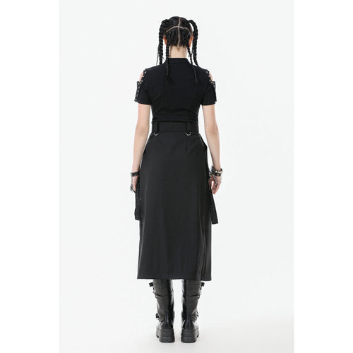 Dark in Love Chain Belt Layered Goth Skirt - Black Polyester Punk