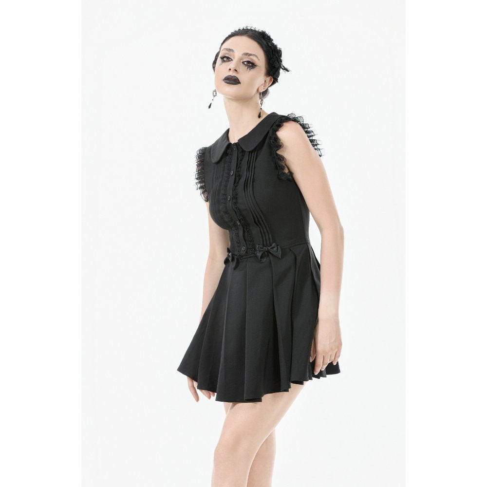 Dark In Love Gwendolyn Goth Mini Dress | Black Lace Panel A-Line