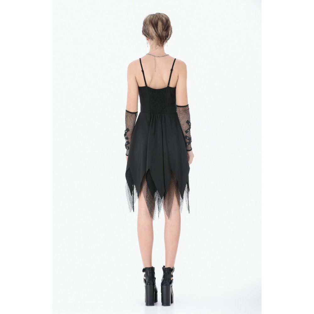 Dark in Love Black Punk Sleeveless Dress with Chains and Mesh