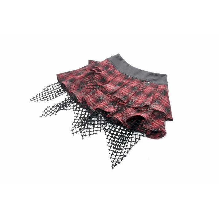 Dark in Love Linnea Red Plaid and Mesh Layered Punk Mini Skirt