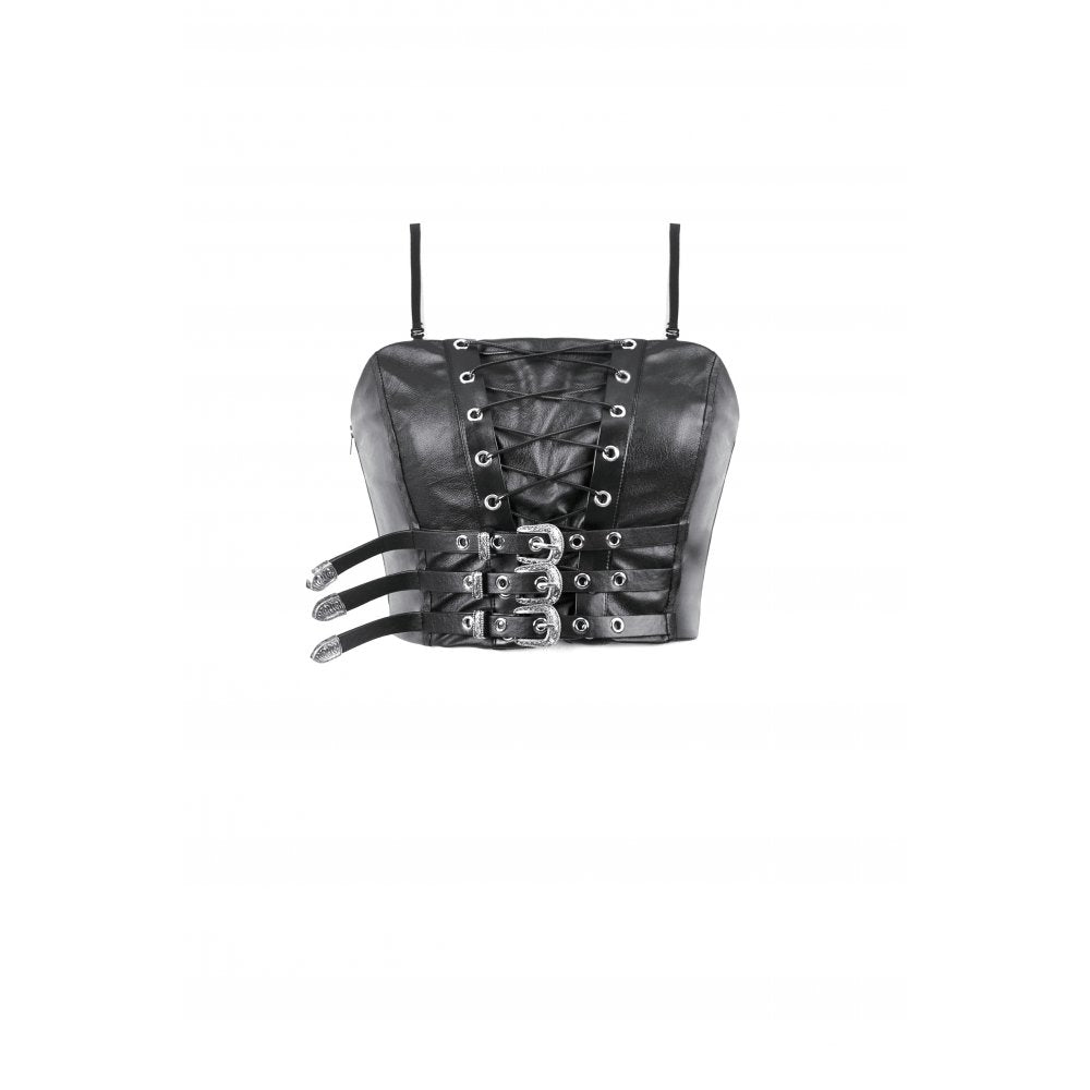 Dark in Love Ravena Faux Leather Corset Top – Black Buckled Goth Style