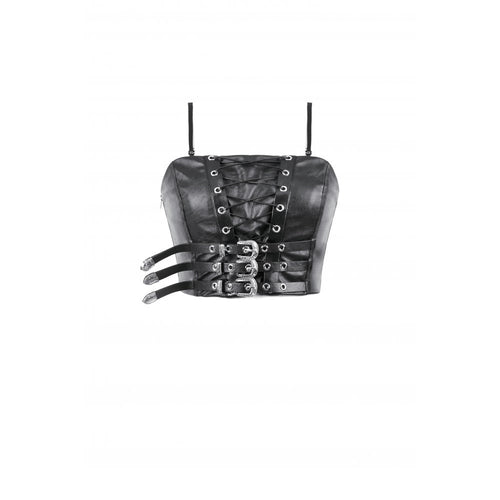 Dark in Love Ravena Faux Leather Corset Top – Black Buckled Goth Style