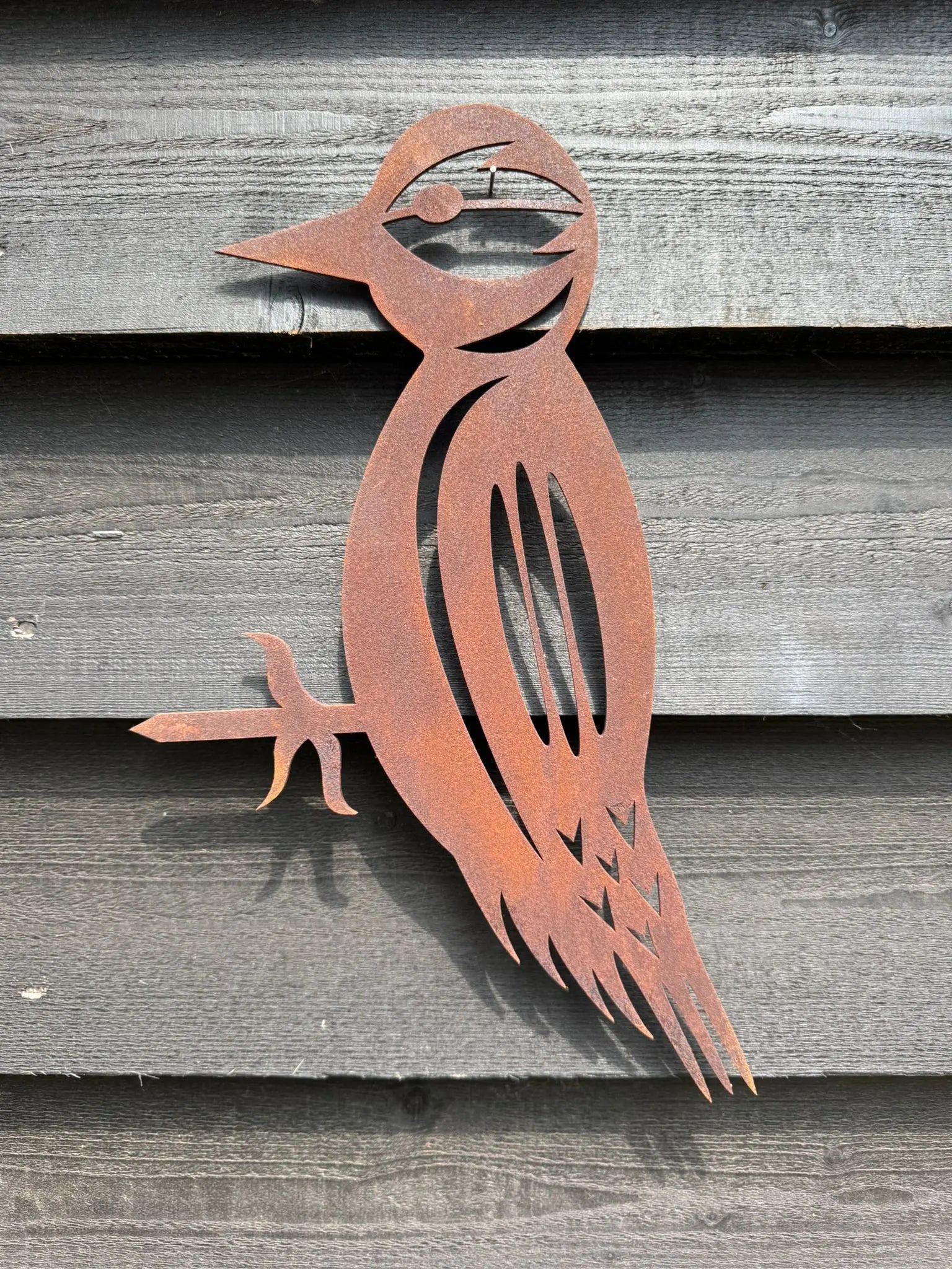 Rusty Metal Woodpecker Garden Decoration | Steel Outdoor Art by RWN