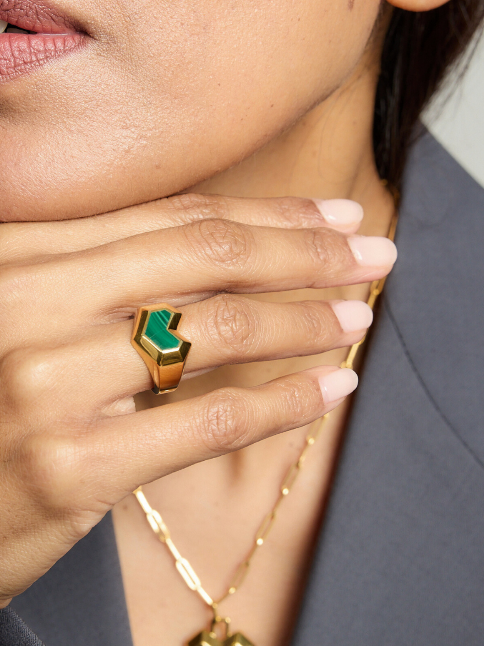 No More Nobody Daryl Malachite Heart Ring – 18k Gold Vermeil Silver