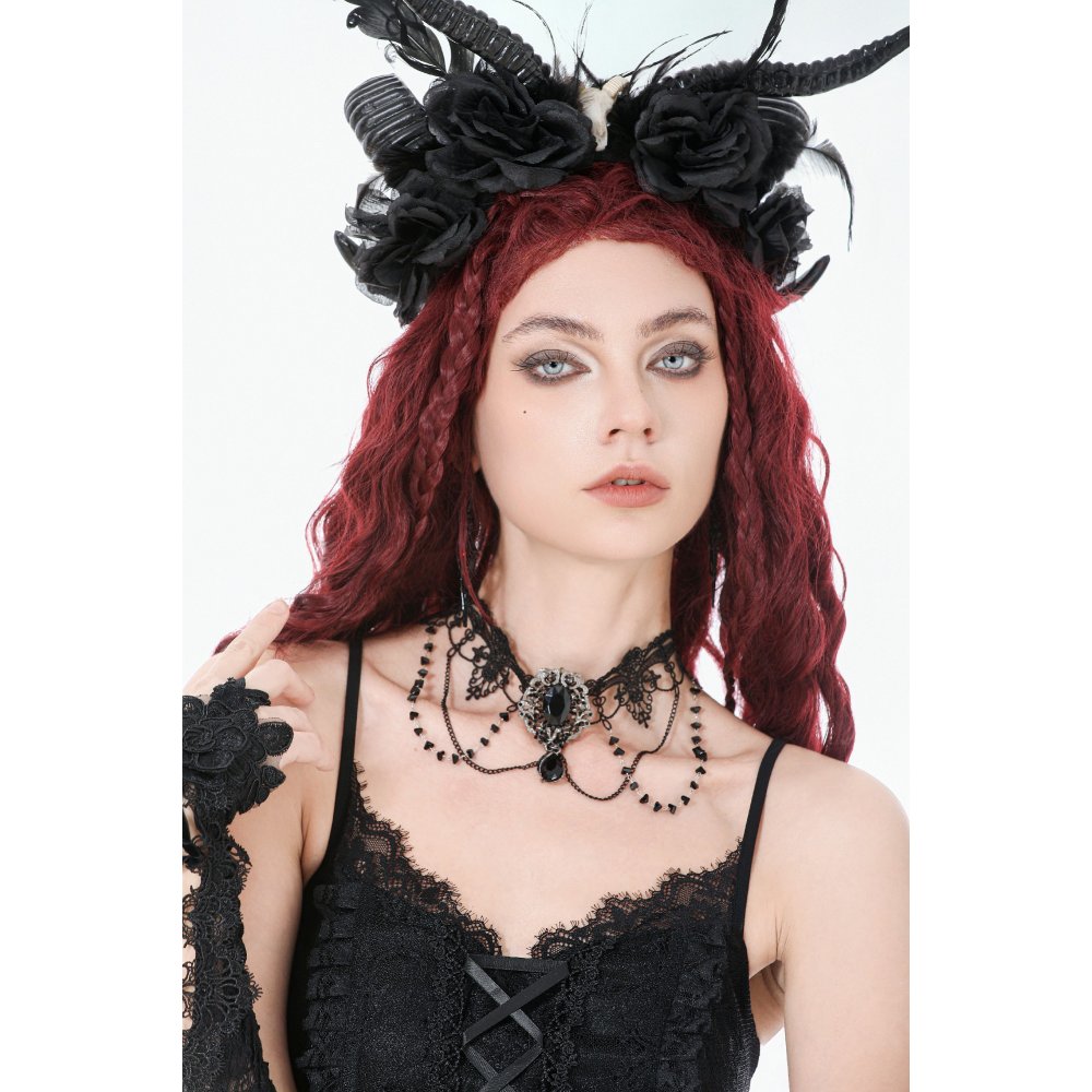Dark In Love Adelina Gothic Choker – Black Lace & Filigree Necklace